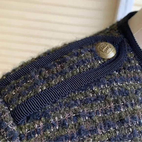 Talbots Italian Wool Alpaca Blend Blazer Jacket Olive Navy Tweed Sz 16 Military - Picture 5 of 9